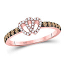 10kt Rose Gold Women's Brown Color Enhanced Diamond Double Heart Ring 1/4 Cttw-Gold & Diamond Rings-JadeMoghul Inc.