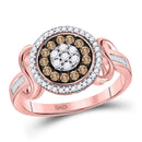 10kt Rose Gold Women's Brown Color Enhanced Diamond Flower Cluster Ring 1/2 Cttw-Gold & Diamond Rings-JadeMoghul Inc.