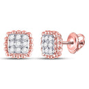 10kt Rose Gold Women's Diamond Beaded Frame Cluster Earrings 1/4 Cttw-Gold & Diamond Earrings-JadeMoghul Inc.