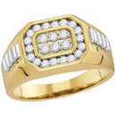 10kt Two-tone Gold Mens Diamond Octagon Ribbed Cluster Ring 1/2 Cttw-Gold & Diamond Men Rings-JadeMoghul Inc.