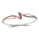 10kt Two-tone Gold Women's Brown Color Enhanced Diamond Bangle Bracelet 3/8 Cttw-Gold & Diamond Bracelets-JadeMoghul Inc.
