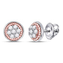 10kt Two-tone Gold Women's Diamond Rope Frame Flower Cluster Earrings 1/2 Cttw-Gold & Diamond Earrings-JadeMoghul Inc.