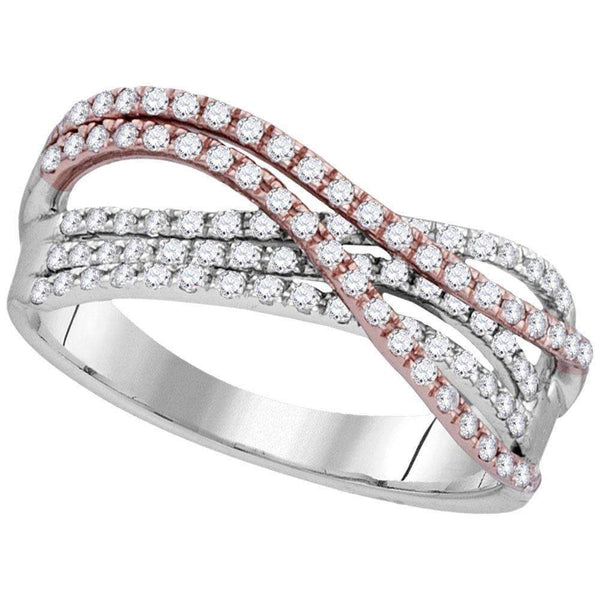 10kt Two-tone White Rose Gold Women's Round Diamond Strand Band Ring 1-2 Cttw - FREE Shipping (US/CAN)-Gold & Diamond Bands-JadeMoghul Inc.