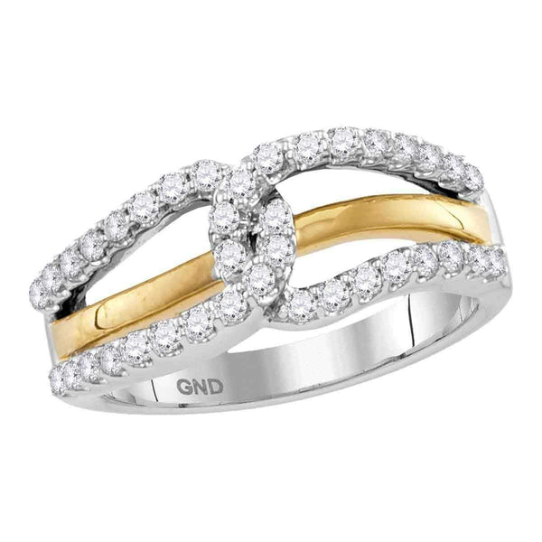 10kt Two-tone White Yellow Gold Women's Round Diamond Lasso Loop Band Ring 1/2 Cttw - FREE Shipping (US/CAN)-Gold & Diamond Bands-5-JadeMoghul Inc.