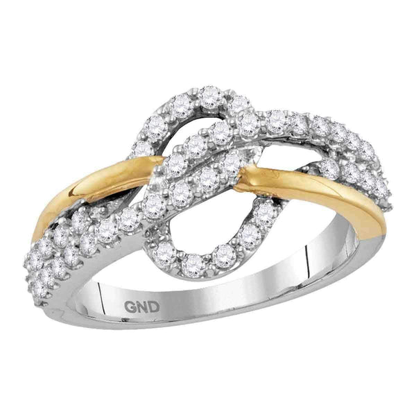 10kt Two-tone White Yellow Gold Women's Round Diamond Woven Band Ring 5-8 Cttw - FREE Shipping (US/CAN)-Gold & Diamond Bands-JadeMoghul Inc.