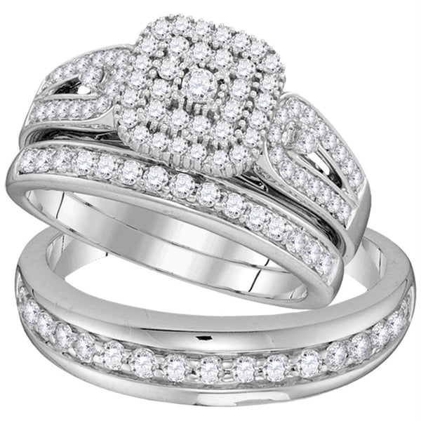 10kt White Gold His & Hers Diamond Bridal Ring Band Set-Gold & Diamond Wedding Jewelry-5-JadeMoghul Inc.