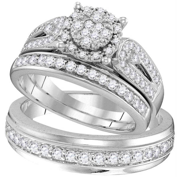 10kt White Gold His & Hers Diamond Bridal Wedding Ring Band Set-Gold & Diamond Wedding Jewelry-9-JadeMoghul Inc.