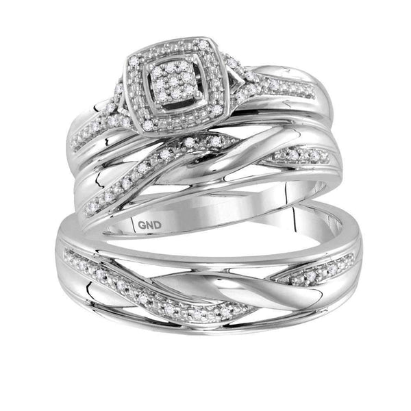 10kt White Gold His & Hers Round Diamond Cluster Matching Bridal Wedding Ring Band Set 1/10 Cttw - FREE Shipping (US/CAN)-Wedding Jewelry-6-JadeMoghul Inc.