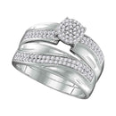 10kt White Gold His & Hers Round Diamond Cluster Matching Bridal Wedding Ring Band Set 1/2 Cttw - FREE Shipping (US/CAN)-Gold & Diamond Trio Sets-6.5-JadeMoghul Inc.