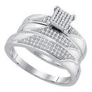 10kt White Gold His & Hers Round Diamond Cluster Matching Bridal Wedding Ring Band Set 1/4 Cttw - FREE Shipping (US/CAN)-Gold & Diamond Trio Sets-5.5-JadeMoghul Inc.