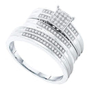 10kt White Gold His & Hers Round Diamond Cluster Matching Bridal Wedding Ring Band Set 1/4 Cttw - FREE Shipping (US/CAN)-Gold & Diamond Trio Sets-9-JadeMoghul Inc.