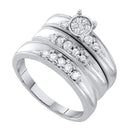 10kt White Gold His & Hers Round Diamond Cluster Matching Bridal Wedding Ring Band Set 3/8 Cttw - FREE Shipping (US/CAN)-Gold & Diamond Trio Sets-5-JadeMoghul Inc.