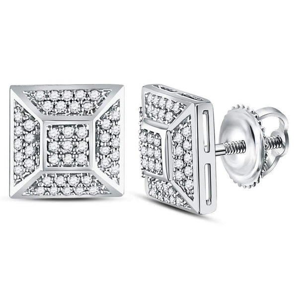 10kt White Gold Mens Diamond Cluster Stud Earrings 1/5 Cttw-Gold & Diamond Men Earrings-JadeMoghul Inc.