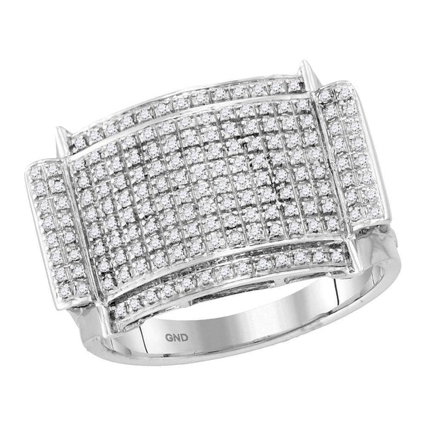 10kt White Gold Mens Diamond Rectangle Cluster Ring 1/2 Cttw-Gold & Diamond Men Rings-JadeMoghul Inc.