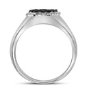 10kt White Gold Men's Round Black Color Enhanced Diamond Octagon Frame Cluster Ring 3/4 Cttw - FREE Shipping (US/CAN)-Gold & Diamond Men Rings-8-JadeMoghul Inc.