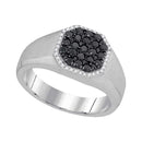 10kt White Gold Men's Round Black Color Enhanced Diamond Octagon Frame Cluster Ring 3/4 Cttw - FREE Shipping (US/CAN)-Gold & Diamond Men Rings-8-JadeMoghul Inc.