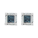 10kt White Gold Mens Round Blue Color Enhanced Diamond 3D Cube Square Earrings 3-4 Cttw-Gold & Diamond Men Earrings-JadeMoghul Inc.