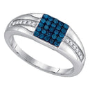 10kt White Gold Men's Round Blue Color Enhanced Diamond Square Cluster Ring 1/2 Cttw - FREE Shipping (US/CAN)-Gold & Diamond Men Rings-8-JadeMoghul Inc.