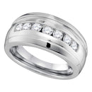 10kt White Gold Men's Round Channel-set Diamond Ridged Wedding Band Ring 3/4 Cttw - FREE Shipping (US/CAN)-Gold & Diamond Wedding Jewelry-8-JadeMoghul Inc.