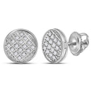 10kt White Gold Mens Round Diamond Circle Cluster Stud Earrings 1-12 Cttw-Gold & Diamond Men Earrings-JadeMoghul Inc.