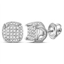 10kt White Gold Mens Round Diamond Cluster Stud Earrings 1-5 Cttw - FREE Shipping (US/CAN)-Gold & Diamond Men Earrings-JadeMoghul Inc.