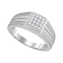 10kt White Gold Men's Round Diamond Matte-finish Square Cluster Ring 1/4 Cttw - FREE Shipping (US/CAN)-Gold & Diamond Men Rings-8-JadeMoghul Inc.