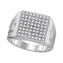 10kt White Gold Men's Round Diamond Polished Square Cluster Ring 1/2 Cttw - FREE Shipping (US/CAN)-Gold & Diamond Rings-8-JadeMoghul Inc.