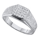 10kt White Gold Men's Round Diamond Square Cluster Brushed Ring 1/8 Cttw - FREE Shipping (US/CAN)-Gold & Diamond Men Rings-8-JadeMoghul Inc.