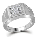 10kt White Gold Men's Round Diamond Square Cluster Faceted Fashion Ring 1/3 Cttw - FREE Shipping (US/CAN)-Gold & Diamond Men Rings-8-JadeMoghul Inc.