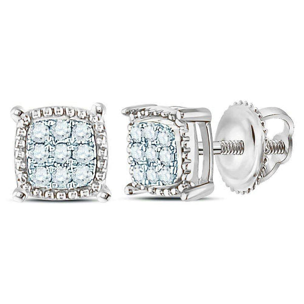 10kt White Gold Mens Round Diamond Square Milgrain Cluster Earrings 1-10 Cttw-Gold & Diamond Men Earrings-JadeMoghul Inc.