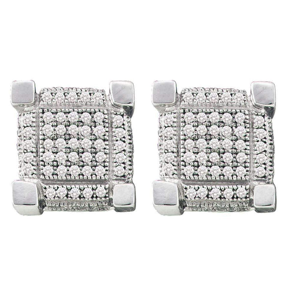 10kt White Gold Men's Round Pave-set Diamond 3D Cube Square Cluster Earrings 1-4 Cttw - FREE Shipping (USA/CAN)-Gold & Diamond Men Earrings-JadeMoghul Inc.