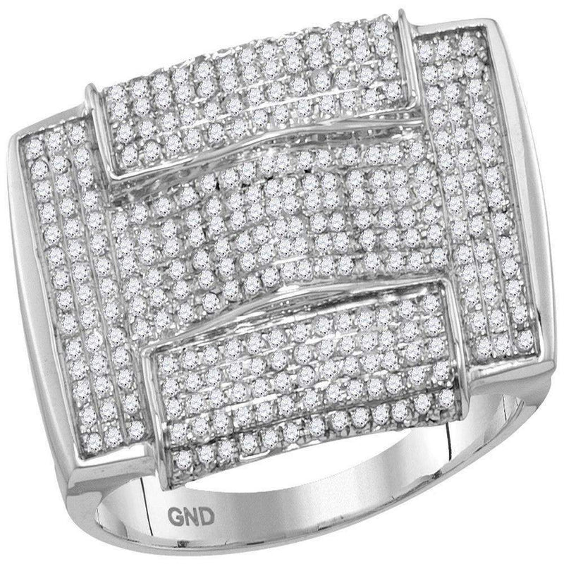 10kt White Gold Men's Round Pave-set Diamond Rectangle Arched Cluster Ring 1.00 Cttw - FREE Shipping (US/CAN)-Gold & Diamond General-8-JadeMoghul Inc.