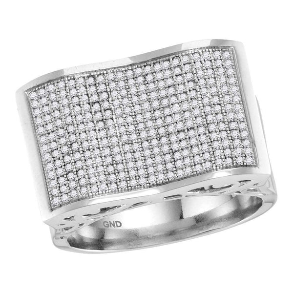 10kt White Gold Men's Round Pave-set Diamond Rectangle Concave Cluster Ring 3/4 Cttw - FREE Shipping (US/CAN)-Gold & Diamond General-8-JadeMoghul Inc.