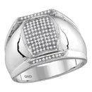 10kt White Gold Men's Round Pave-set Diamond Vertical Rectangle Cluster Ring 1/3 Cttw - FREE Shipping (US/CAN)-Men's Rings-8-JadeMoghul Inc.
