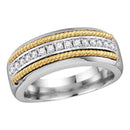10kt White Gold Men's Round Pave-set Diamond Yellow-tone Rope Wedding Band 3/8 Cttw - FREE Shipping (US/CAN)-Wedding Jewelry-8-JadeMoghul Inc.