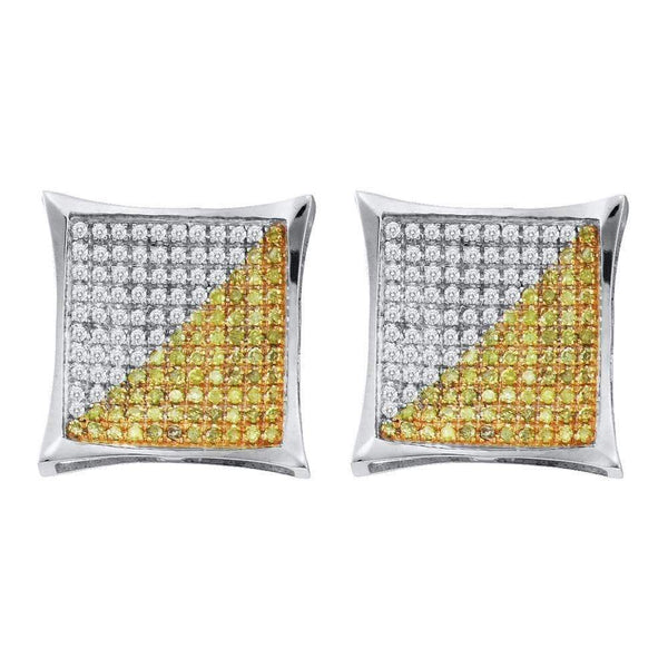 10kt White Gold Men's Round Yellow Color Enhanced Diamond Square Cluster Earrings 1-4 Cttw - FREE Shipping (USA/CAN)-Gold & Diamond Men Earrings-JadeMoghul Inc.