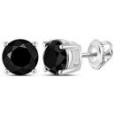 10kt White Gold Unisex Round Black Color Enhanced Diamond Solitaire Stud Earrings 3.00 Cttw - FREE Shipping (USA/CAN)-Gold & Diamond Earrings-JadeMoghul Inc.