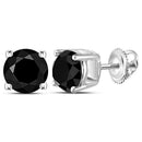 10kt White Gold Unisex Round Black Color Enhanced Diamond Solitaire Stud Earrings 4.00 Cttw-Gold & Diamond Earrings-JadeMoghul Inc.