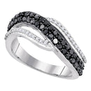 10kt White Gold Women's Black Color Enhanced Diamond Band Ring 7/8 Cttw-Gold & Diamond Rings-JadeMoghul Inc.