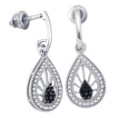 10kt White Gold Women's Black Color Enhanced Diamond Teardrop Dangle Earrings 1-3 Cttw - FREE Shipping (USA/CAN)-Gold & Diamond Earrings-JadeMoghul Inc.