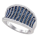 10kt White Gold Women's Blue Color Enhanced Diamond Cocktail Concave Ring 3/8 Cttw - FREE Shipping (US/CAN)-Gold & Diamond Bands-5-JadeMoghul Inc.