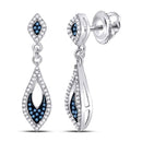 10kt White Gold Women's Blue Color Enhanced Diamond Dangle Earrings 1/3 Cttw-Gold & Diamond Earrings-JadeMoghul Inc.
