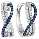 10kt White Gold Women's Blue Color Enhanced Diamond Hinged Hoop Earrings 1-4 Cttw - FREE Shipping (USA/CAN)-Gold & Diamond Earrings-JadeMoghul Inc.