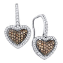 10kt White Gold Women's Cognac-brown Color Enhanced Diamond Heart Dangle Earrings 5-8 Cttw - FREE Shipping (USA/CAN)-Gold & Diamond Earrings-JadeMoghul Inc.