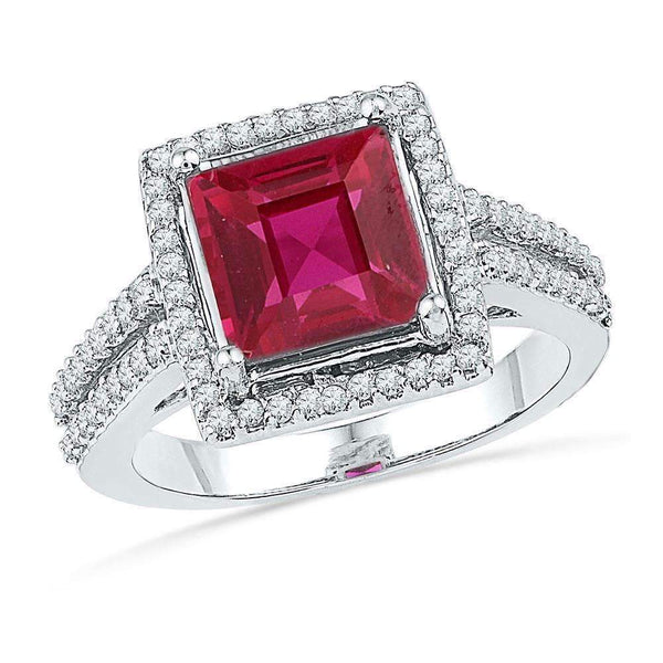 10kt White Gold Women's Cushion Lab-Created Ruby Solitaire Diamond Ring 1-3 Cttw - FREE Shipping (US/CAN)-Gold & Diamond Fashion Rings-JadeMoghul Inc.