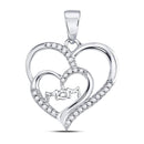 10kt White Gold Women's Diamond Mom Mother Double Heart Pendant 1/8 Cttw-Gold & Diamond Pendants & Necklaces-JadeMoghul Inc.