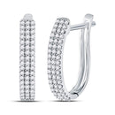 10kt White Gold Women's Diamond Triple Row Hoop Earrings 1/4 Cttw-Gold & Diamond Earrings-JadeMoghul Inc.