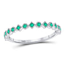 10kt White Gold Women's Emerald Dot Stackable Band Ring 1/5 Cttw-Gold & Diamond Rings-JadeMoghul Inc.