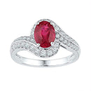 10kt White Gold Womens Oval Lab-Created Ruby Solitaire Ring 2.00 Cttw-Gold & Diamond Fashion Rings-JadeMoghul Inc.