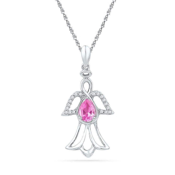 10kt White Gold Women's Pear Lab-Created Pink Sapphire Angel Pendant 5-8 Cttw - FREE Shipping (US/CAN)-Gold & Diamond General-JadeMoghul Inc.